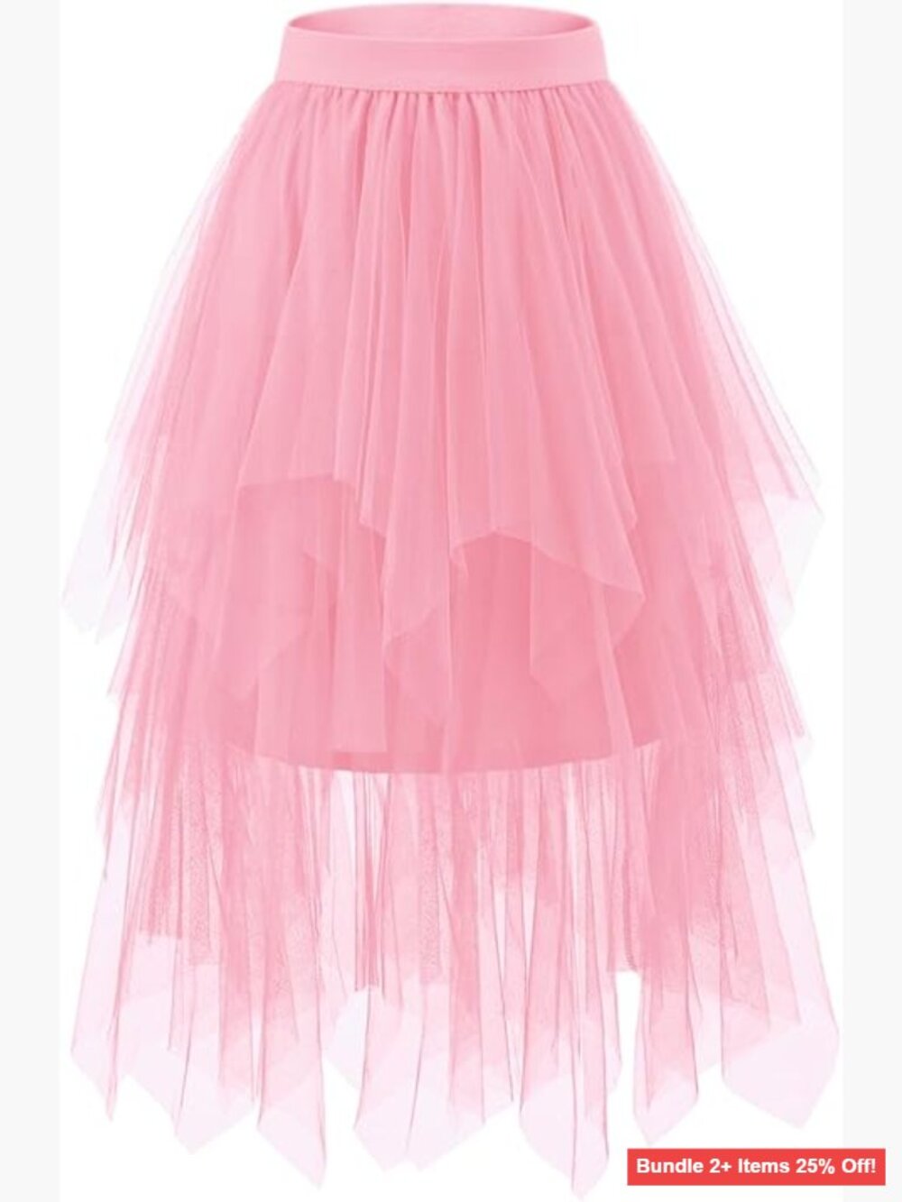 Long Tulle Skirt with Elastic Waist Asymmetrical Hem A-Line Midi